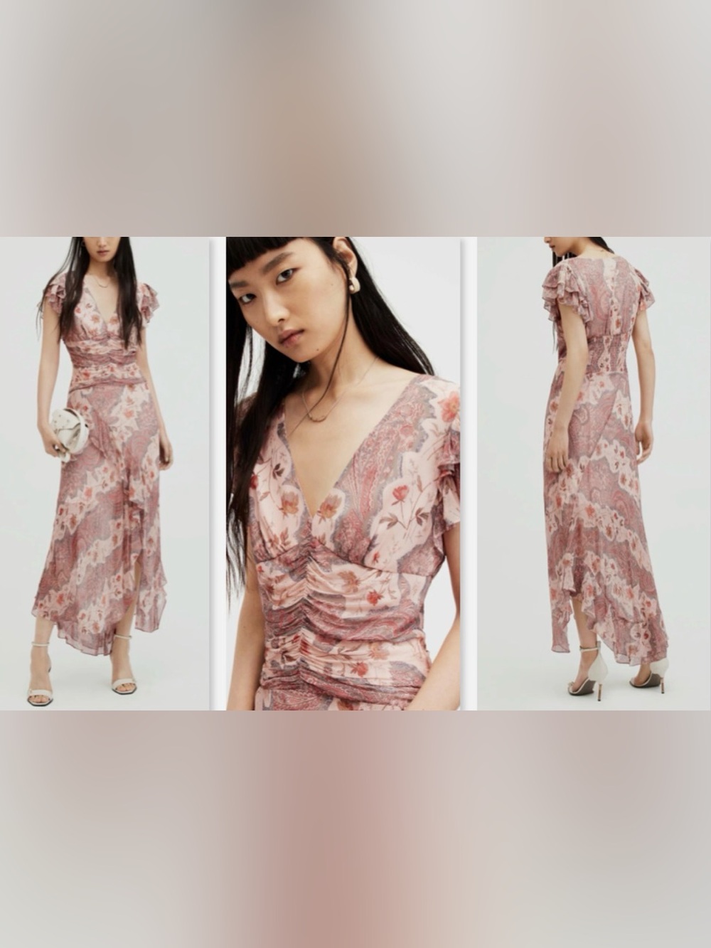 Allsaints Brea Floral Paisley Cascading Maxi Dress Sz 4 Spring Wedding Guest